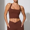 Oh Polly Matching Sets | Shorts^Twist Waist Mini Shorts with Pockets in Chocolate