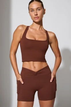 Oh Polly Matching Sets | Shorts^Twist Waist Mini Shorts with Pockets in Chocolate