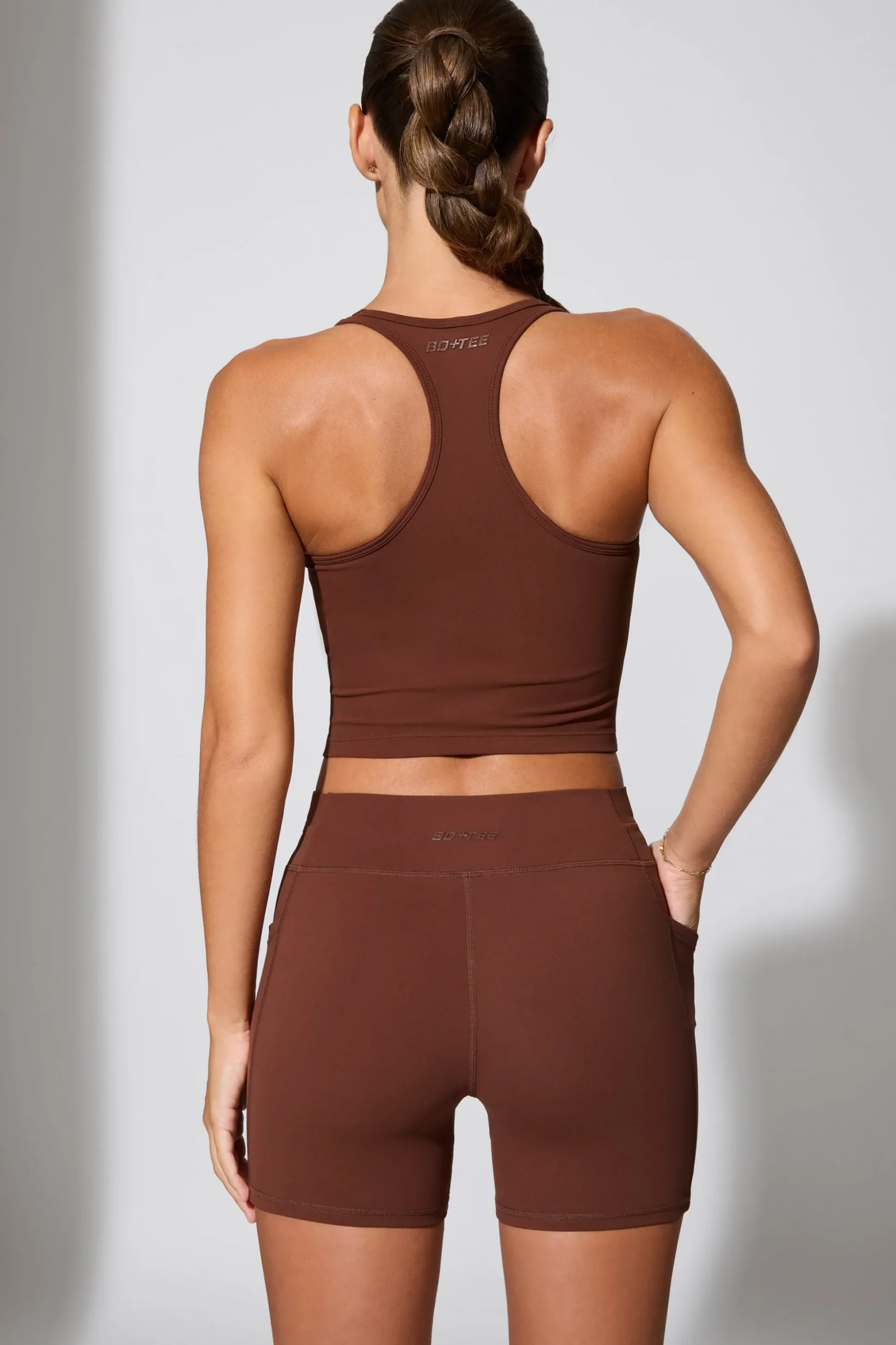 Oh Polly Matching Sets | Shorts^Twist Waist Mini Shorts with Pockets in Chocolate