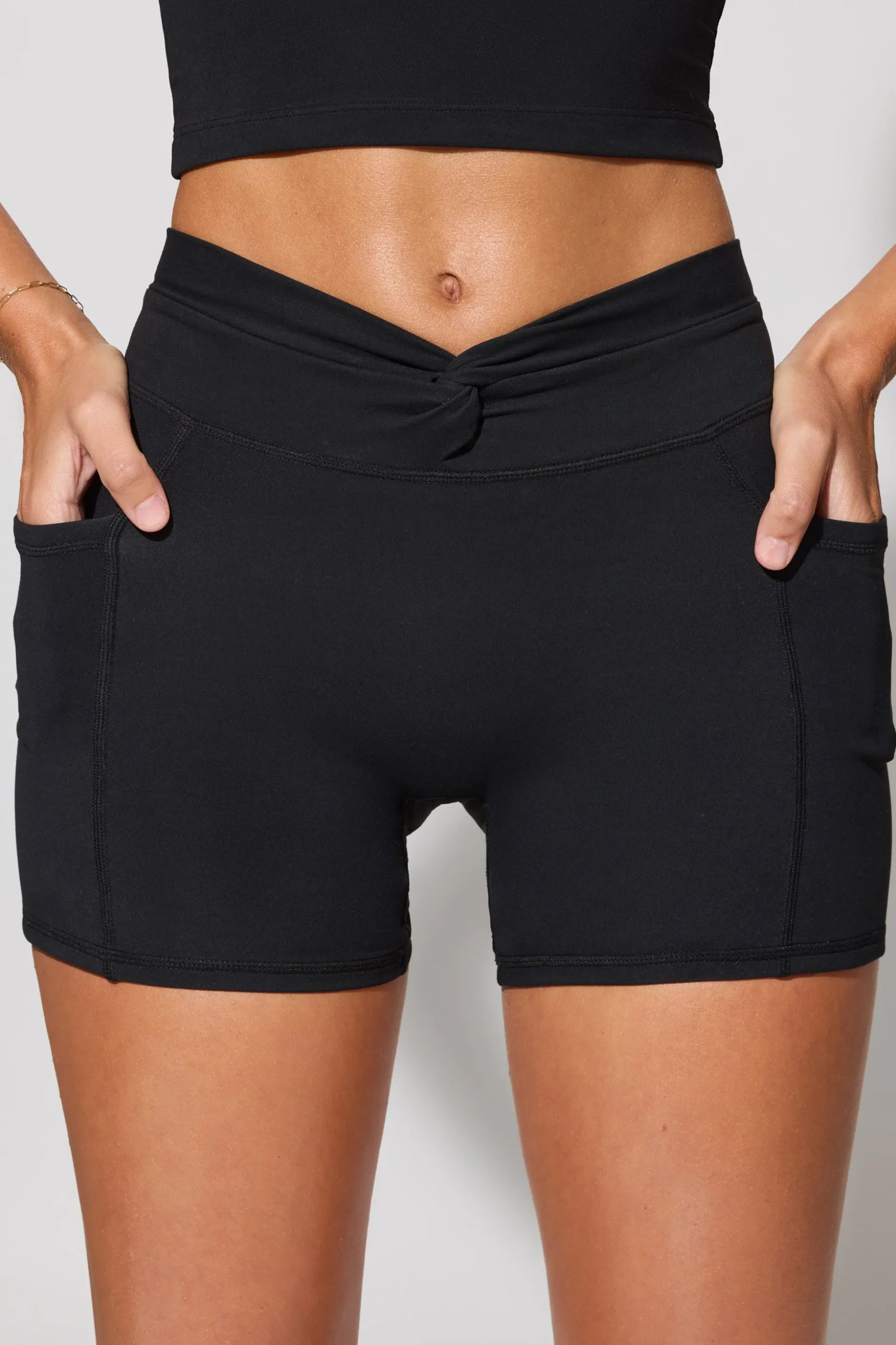 Oh Polly Matching Sets | Shorts^Twist Waist Mini Shorts with Pockets in Black