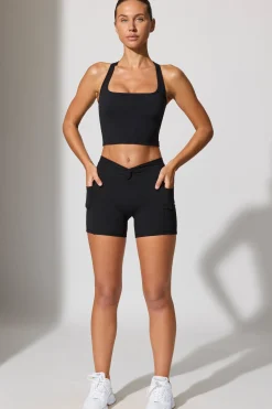 Oh Polly Matching Sets | Shorts^Twist Waist Mini Shorts with Pockets in Black