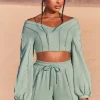 Oh Polly Women'S Clothing Sale - $65 And Under | Women'S Clothing Sale - $40 And Under^Uncovered Exposed Seam Bardot Crop Top in Blue