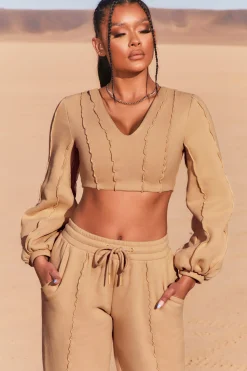Oh Polly Women'S Clothing Sale - $65 And Under | Women'S Clothing Sale - $40 And Under^Uncovered Exposed Seam Bardot Crop Top in Beige