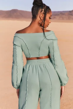Oh Polly Women'S Clothing Sale - $65 And Under | Women'S Clothing Sale - $40 And Under^Uncovered Exposed Seam Bardot Crop Top in Blue