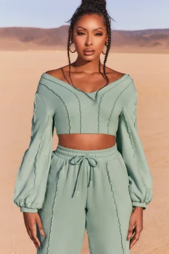 Oh Polly Women'S Clothing Sale - $65 And Under | Women'S Clothing Sale - $40 And Under^Uncovered Exposed Seam Bardot Crop Top in Blue