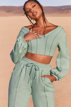 Oh Polly Women'S Clothing Sale - $65 And Under | Women'S Clothing Sale - $40 And Under^Uncovered Exposed Seam Bardot Crop Top in Blue