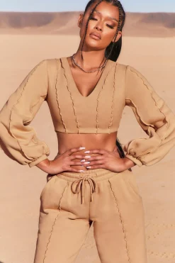 Oh Polly Women'S Clothing Sale - $65 And Under | Women'S Clothing Sale - $40 And Under^Uncovered Exposed Seam Bardot Crop Top in Beige
