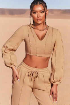 Oh Polly Women'S Clothing Sale - $65 And Under | Women'S Clothing Sale - $40 And Under^Uncovered Exposed Seam Bardot Crop Top in Beige