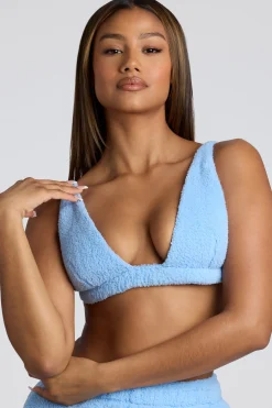 Oh Polly Lounge & Intimates | Co-Ords^V Neck Fleece Bralette in Baby Blue BabyBlue