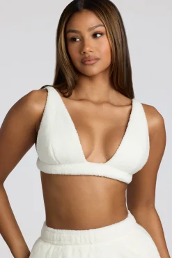 Oh Polly Lounge & Intimates | Co-Ords^V Neck Fleece Bralette in White
