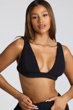 Oh Polly Lounge & Intimates | Co-Ords^V Neck Fleece Bralette in Black