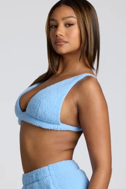 Oh Polly Lounge & Intimates | Co-Ords^V Neck Fleece Bralette in Baby Blue BabyBlue