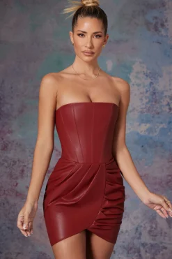 Oh Polly Women'S Clothing Sale - $65 And Under | Women'S Clothing Sale - $40 And Under^Vegan Leather Bandeau Corset Mini Dress in Brick