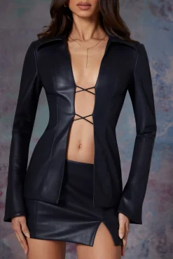 Oh Polly Women'S Clothing Sale - $65 And Under | Women'S Clothing Sale - $40 And Under^Vegan Leather Low Waist Mini Skirt in Midnight Black MidnightBlack