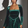 Oh Polly Holiday Party Dresses & Outfits^Velvet Long Sleeve Corset Mini Dress in Emerald Green EmeraldGreen