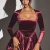 Oh Polly Party Dresses | Holiday Party Dresses & Outfits^Velvet Long Sleeve Corset Mini Dress in Wine