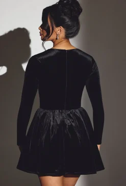 Oh Polly Party Dresses | Holiday Party Dresses & Outfits^Velvet Long Sleeve Corset Mini Dress in Jet Black JetBlack