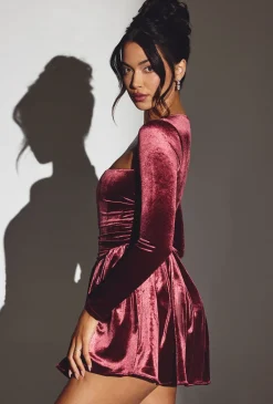 Oh Polly Party Dresses | Holiday Party Dresses & Outfits^Velvet Long Sleeve Corset Mini Dress in Wine