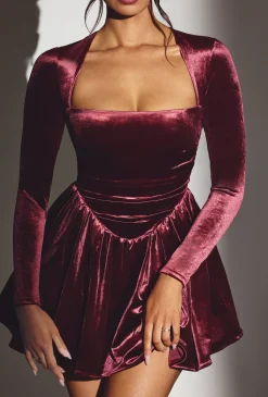 Oh Polly Party Dresses | Holiday Party Dresses & Outfits^Velvet Long Sleeve Corset Mini Dress in Wine