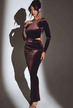 Oh Polly Fall Outfits | Holiday Party Dresses & Outfits^Velvet Long Sleeve Maxi Dress in Chocolate Brown ChocolateBrown