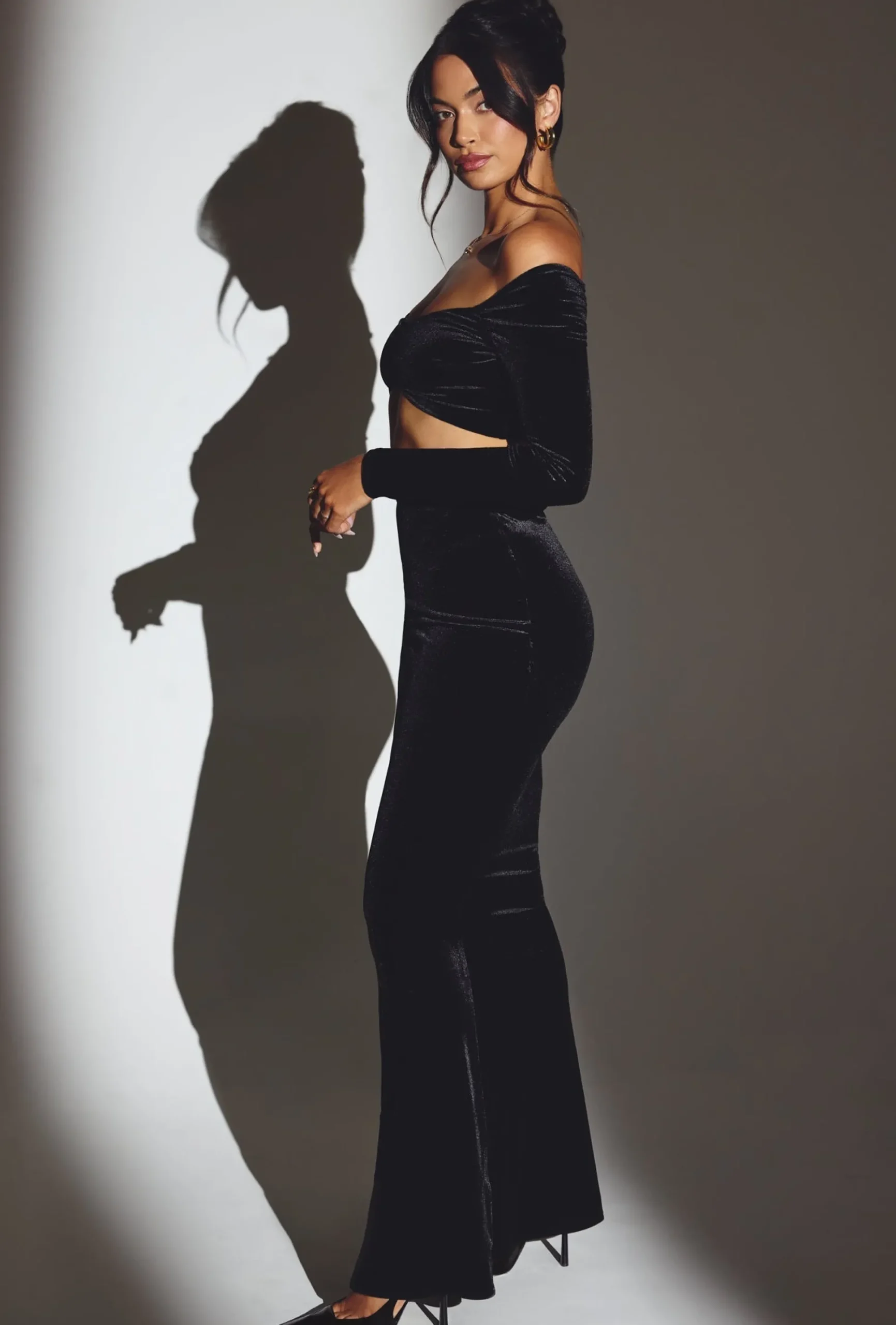 Oh Polly Skirts & Skorts | Co-Ords^Velvet Mid-Rise Maxi Skirt in Jet Black JetBlack
