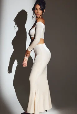 Oh Polly Skirts & Skorts | Co-Ords^Velvet Mid-Rise Maxi Skirt in Ivory