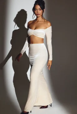 Oh Polly Skirts & Skorts | Co-Ords^Velvet Mid-Rise Maxi Skirt in Ivory