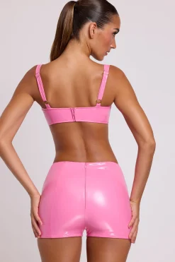 Oh Polly Bottoms^Vinyl Angled Waist Mini Shorts in Pink