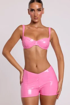 Oh Polly Bottoms^Vinyl Angled Waist Mini Shorts in Pink