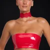 Oh Polly Co-Ords | Tops^Vinyl Bandeau Bralette in Fire Red FireRed