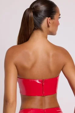 Oh Polly Co-Ords | Tops^Vinyl Bandeau Bralette in Fire Red FireRed