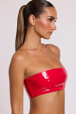 Oh Polly Co-Ords | Tops^Vinyl Bandeau Bralette in Fire Red FireRed