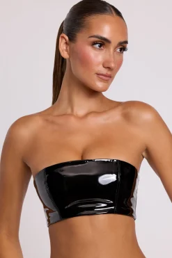 Oh Polly Co-Ords | Tops^Vinyl Bandeau Bralette in Black