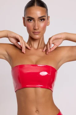 Oh Polly Co-Ords | Tops^Vinyl Bandeau Bralette in Fire Red FireRed