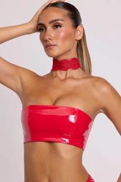 Oh Polly Co-Ords | Tops^Vinyl Bandeau Bralette in Fire Red FireRed