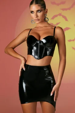 Oh Polly Skirts & Skorts | Co-Ords^Vinyl Curved Hem Mini Skirt in Black
