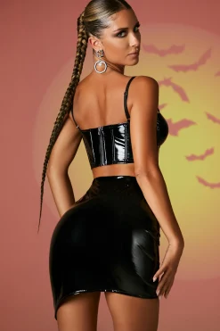 Oh Polly Skirts & Skorts | Co-Ords^Vinyl Curved Hem Mini Skirt in Black