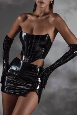 Oh Polly Skirts & Skorts | Co-Ords^Vinyl Thigh Split Micro Mini Skirt in Black