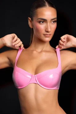 Oh Polly Co-Ords | Tops^Vinyl Underwired Bralette in Pink