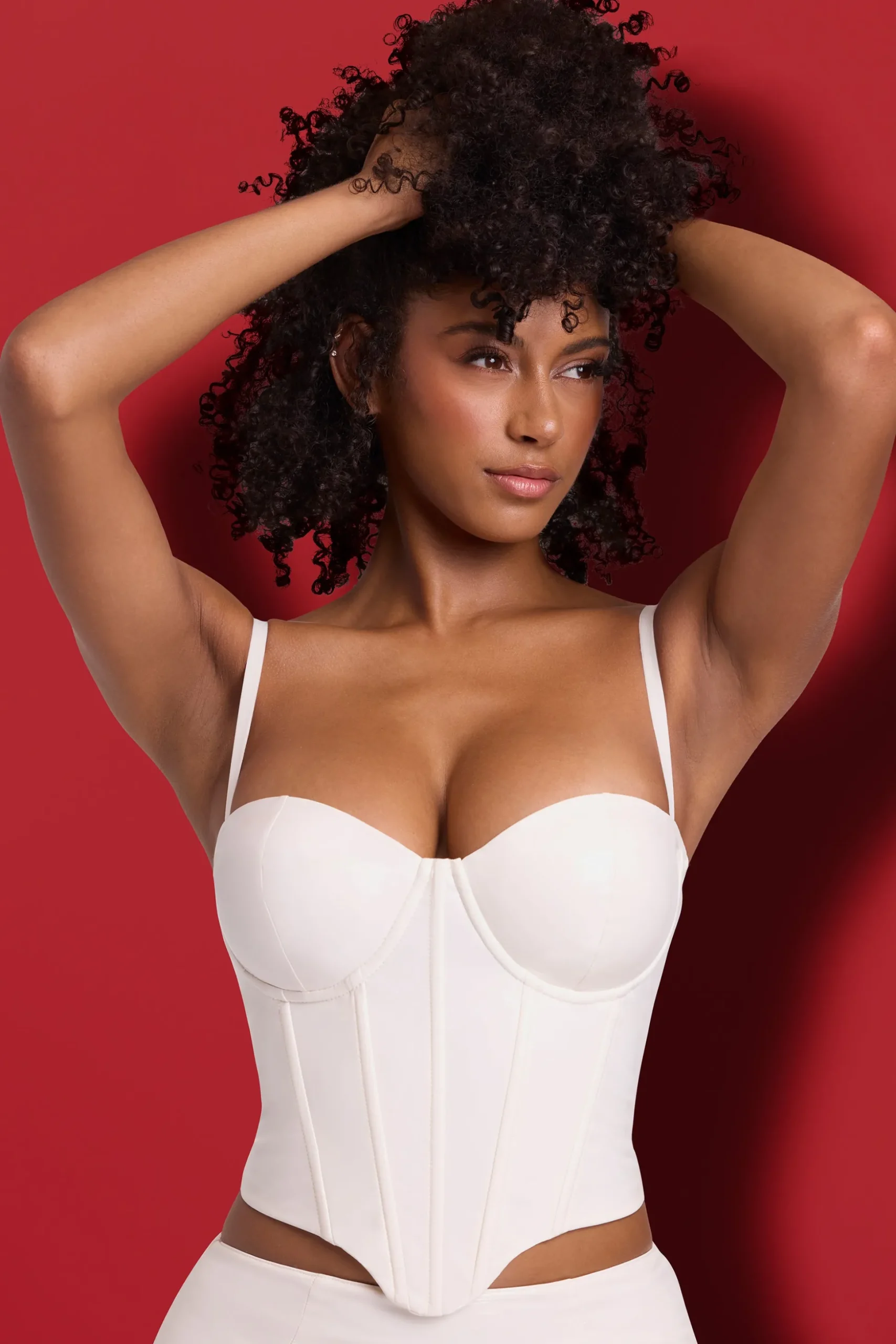 Oh Polly Tops^Vinyl Underwired Corset Crop Top in White