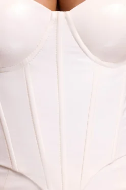 Oh Polly Tops^Vinyl Underwired Corset Crop Top in White