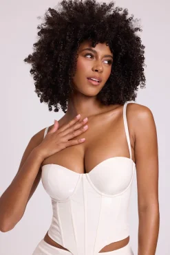 Oh Polly Tops^Vinyl Underwired Corset Crop Top in White