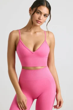 Oh Polly Matching Sets | Sports Bras^V-Neck Define Luxe Sports Bra in Hot Pink HotPink