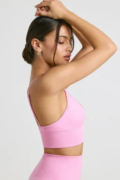 Oh Polly Matching Sets | Sports Bras^V-Neck Define Luxe Sports Bra in Bubblegum Pink BubblegumPink