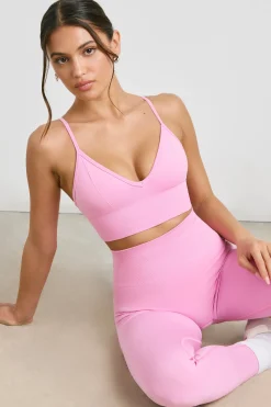 Oh Polly Matching Sets | Sports Bras^V-Neck Define Luxe Sports Bra in Bubblegum Pink BubblegumPink