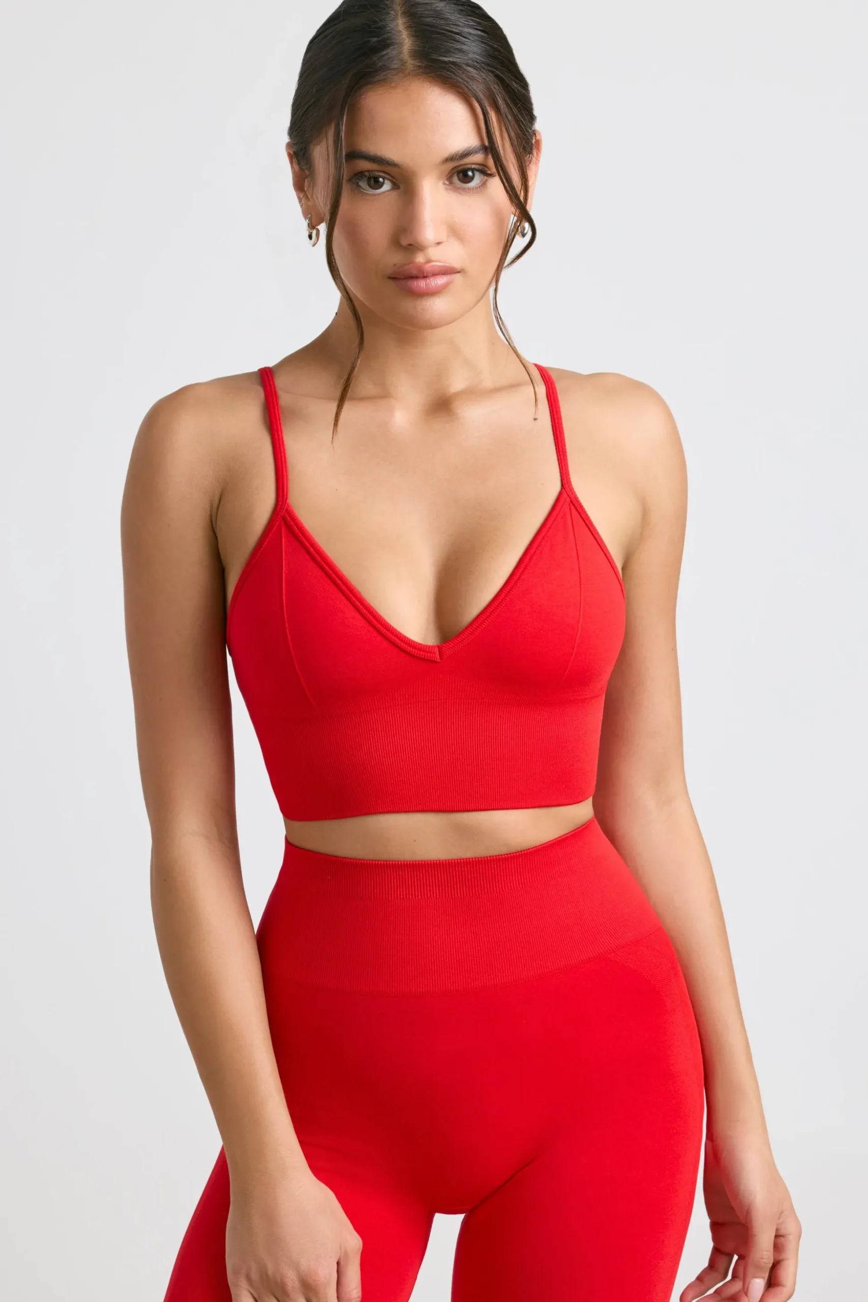 Oh Polly Matching Sets | Sports Bras^V-Neck Define Luxe Sports Bra in Red