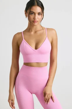 Oh Polly Matching Sets | Sports Bras^V-Neck Define Luxe Sports Bra in Bubblegum Pink BubblegumPink