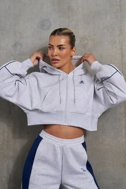 Oh Polly Tracksuits | Matching Sets^Waffle Lined Cropped Zip Up Hooded Jacket in Heather Grey HeatherGrey