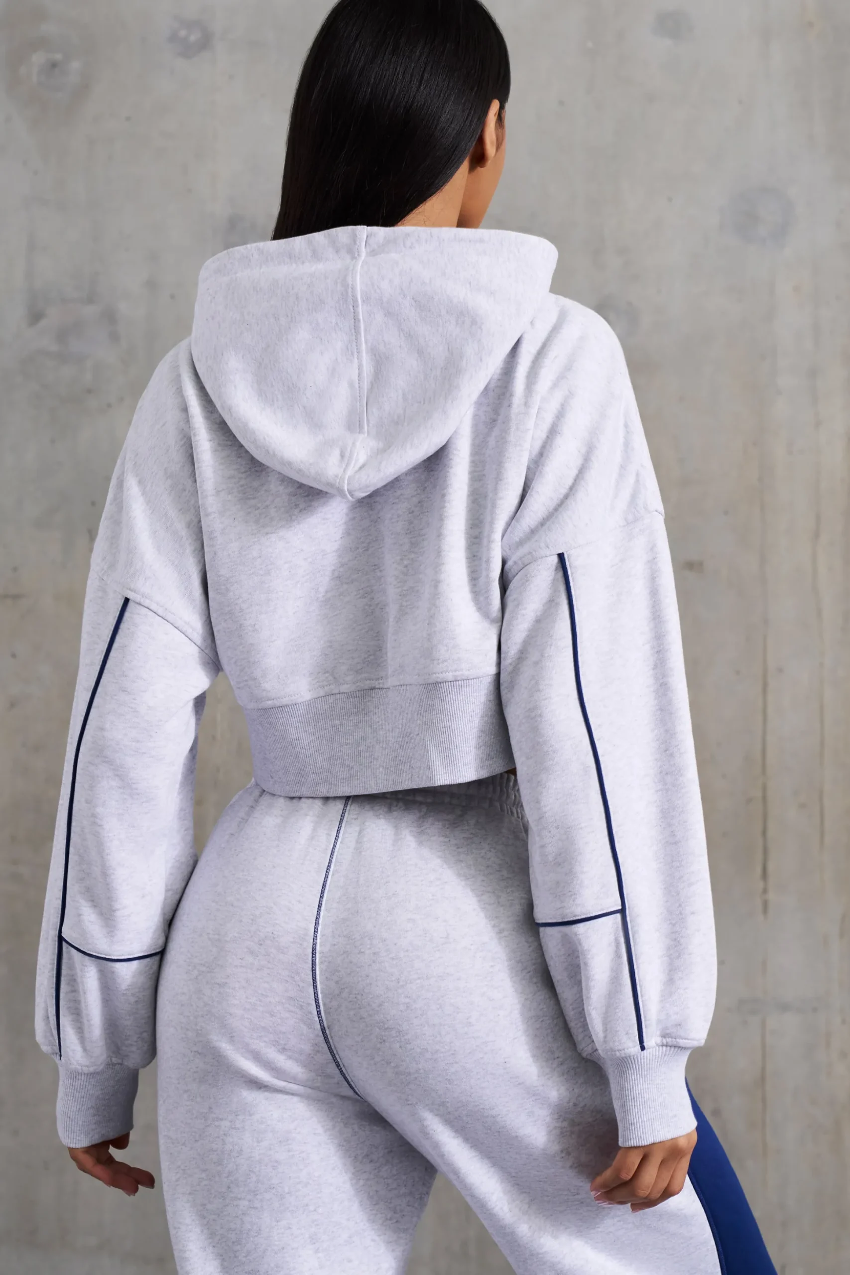 Oh Polly Tracksuits | Matching Sets^Waffle Lined Cropped Zip Up Hooded Jacket in Heather Grey HeatherGrey