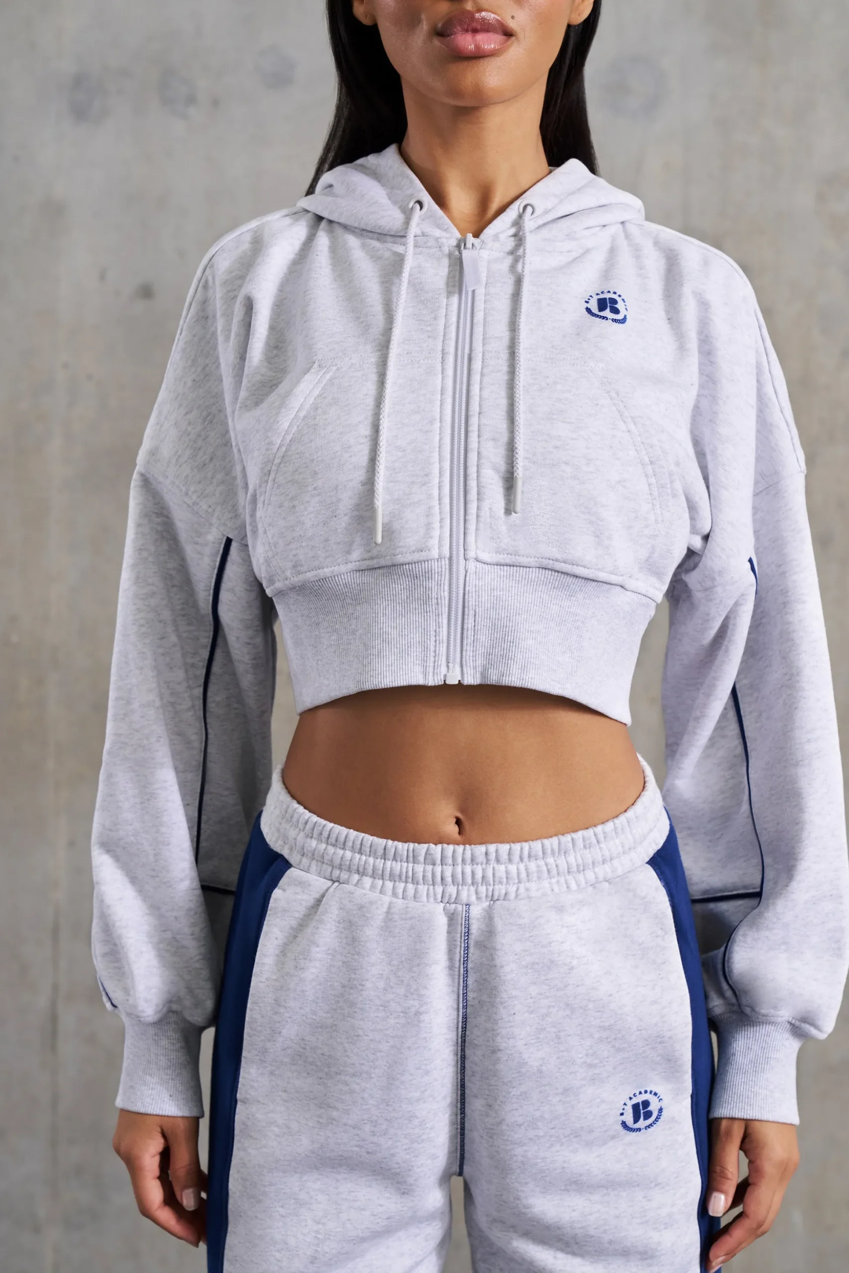 Oh Polly Tracksuits | Matching Sets^Waffle Lined Cropped Zip Up Hooded Jacket in Heather Grey HeatherGrey